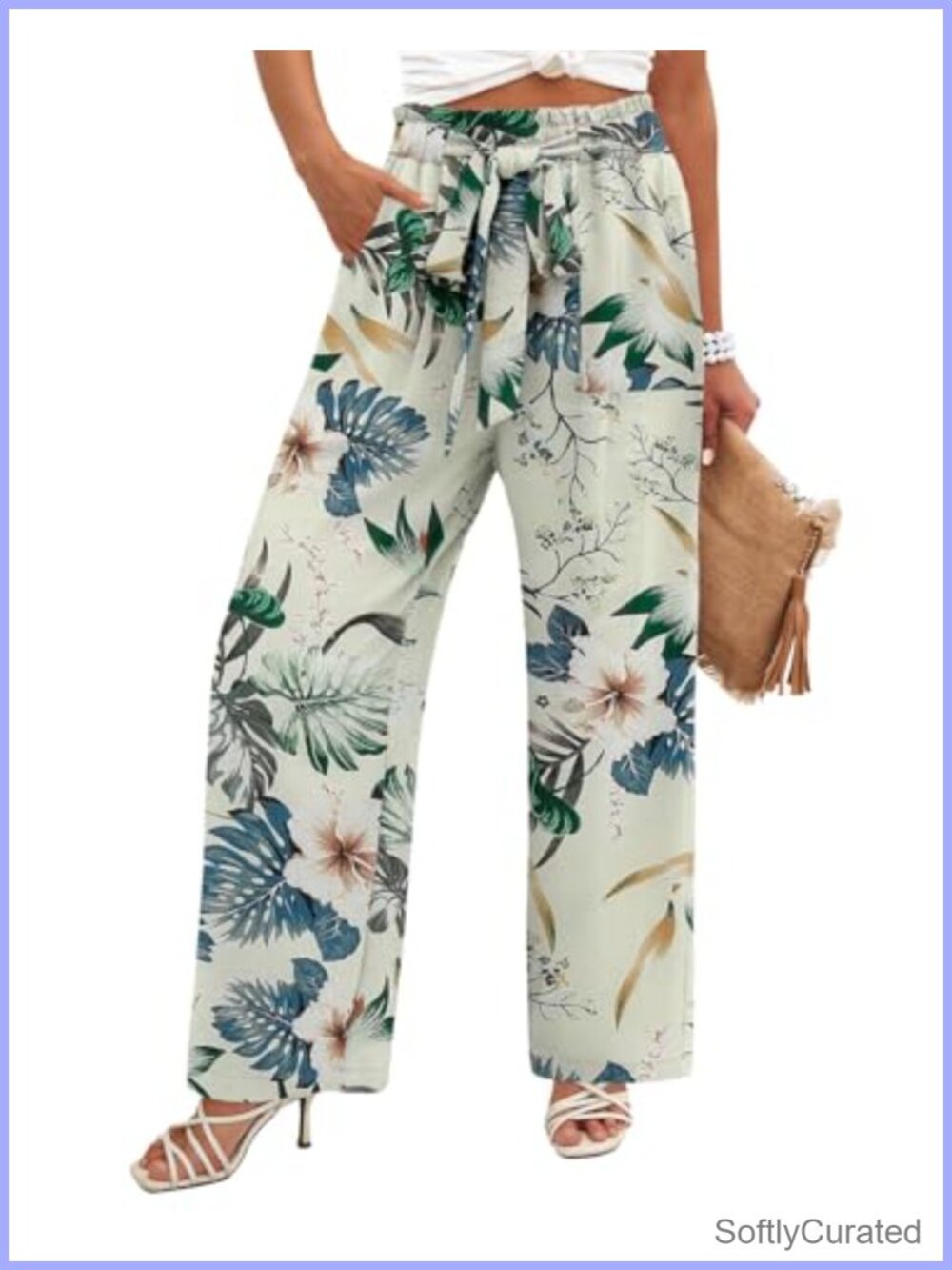 Wide Leg High Elastic Waist Adjustable Knot Flowy Trousers with Pockets
